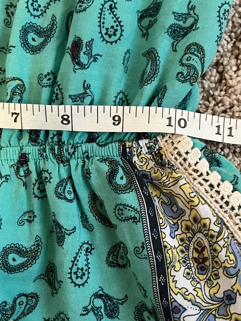 Vintage Havana Teal Leopard-Print Romper with Paisley Side Stripes